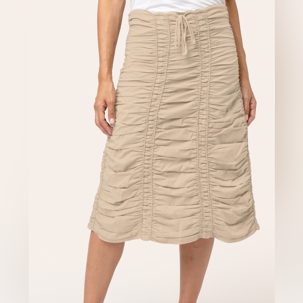 XCVI Stretch Poplin Double Shirred Panel Skirt, Sand